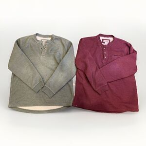 LL Bean Sweater Mens Large Lot Of 2 Katahdin Iron Works Waffle Fleece Henley